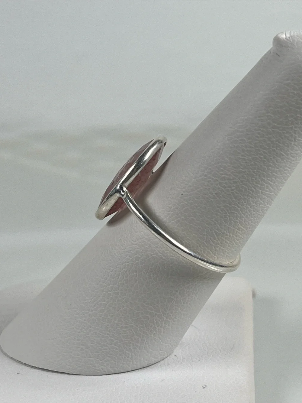 Solid Sterling Silver 925 Strawberry Quartz Gemstone Flat Stacker Ring Size 9